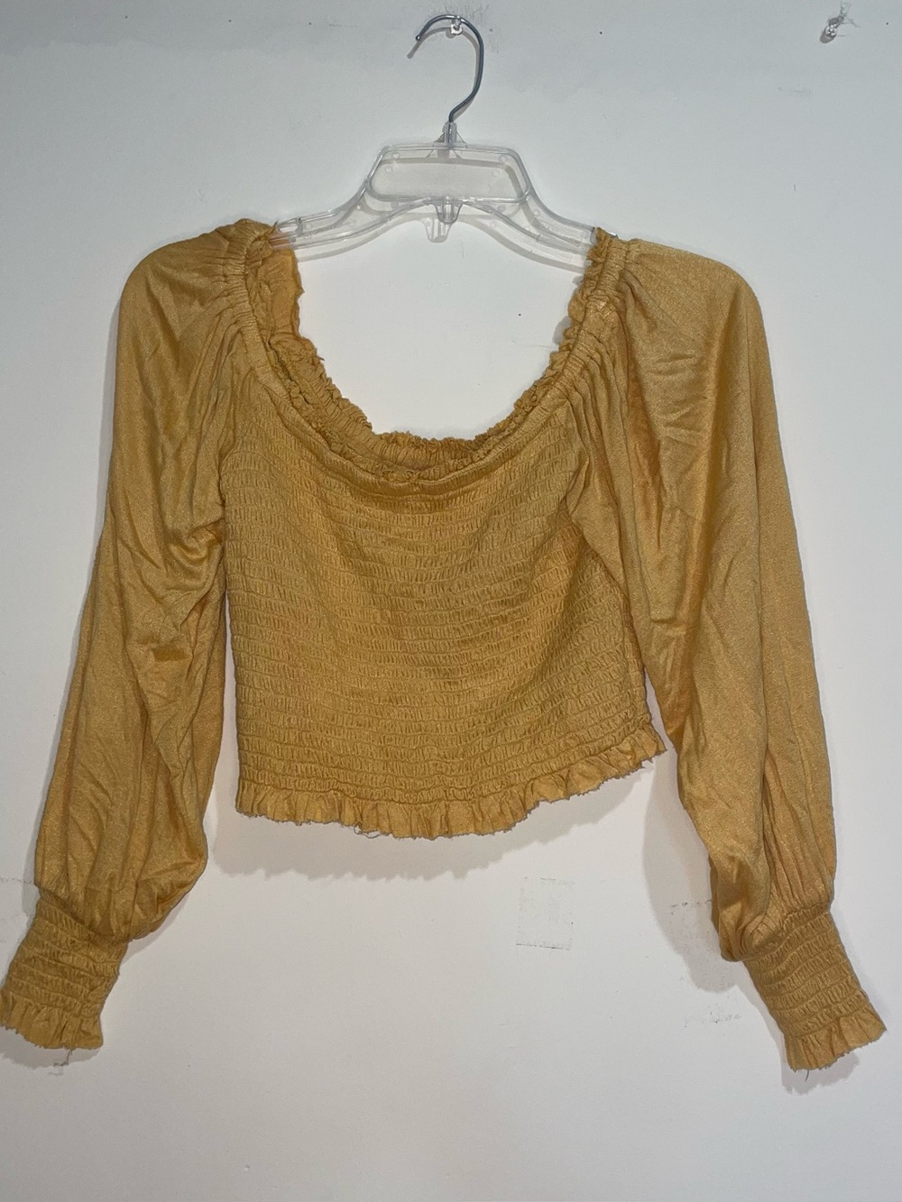 Urban Outfitters Yellow Long Sleeve Smocked M Crop Top Boho